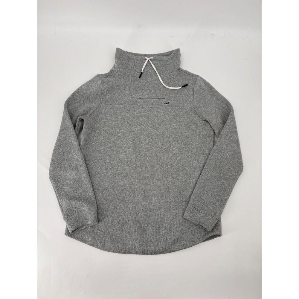 Vineyard Vines Womens XS Gray Funnel Neck Drawstring Pullover Sweater Knit Whale